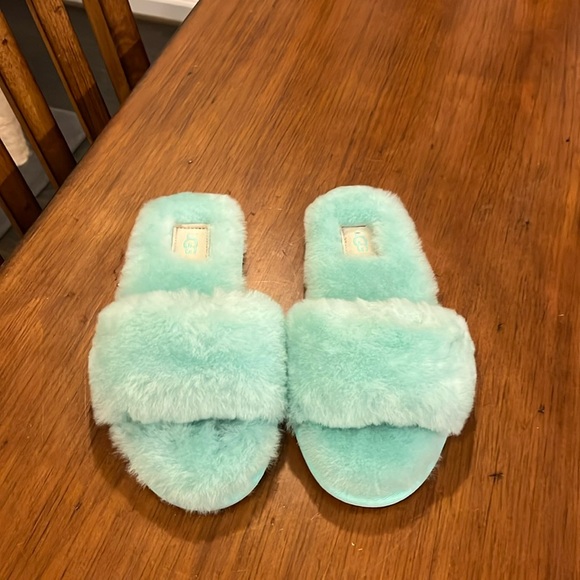 Ugg Fluff II Sheepskin Slide Shoes Sandals new green Womens Size 6 - Picture 6 of 13